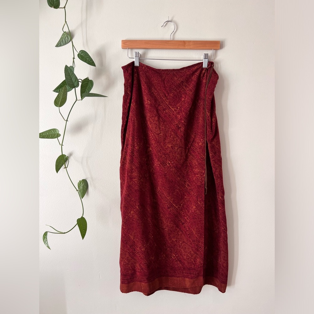 Vintage Dark Red Paisley Midi Wrap Skirt